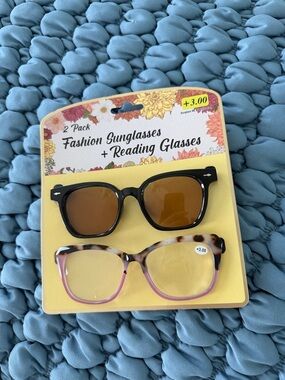 2-Pack Fashion Sunglasses + Reading Glasses - Black & Tortoiseshell Pink